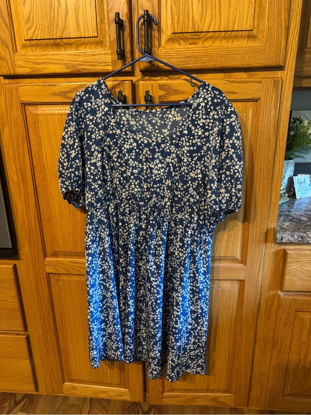 Girls Navy Floral Puff-Sleeve Dress